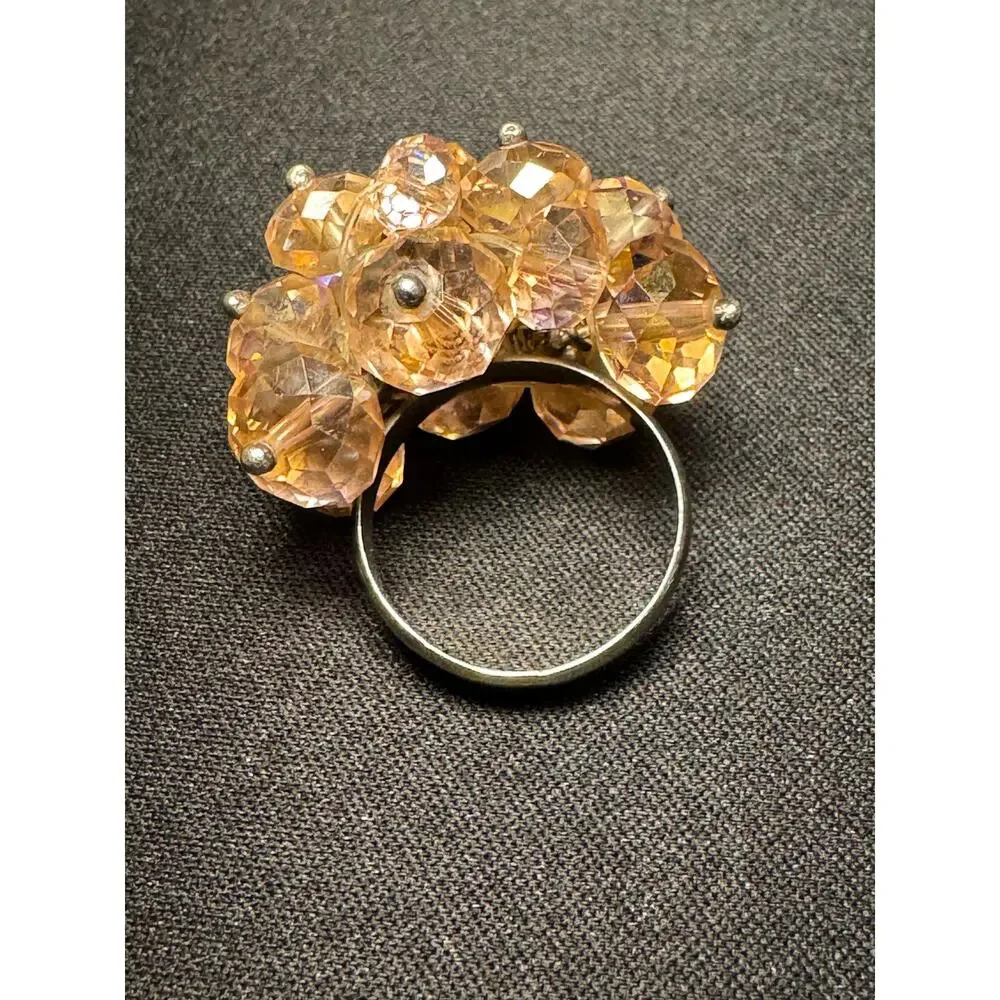 Vintage Sterling Silver w/ Pink A/B Cluster Ring Size 7.5